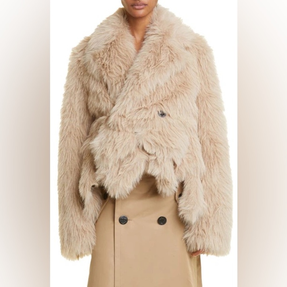 Sacai Beige Layered Faux-Fur Jacket